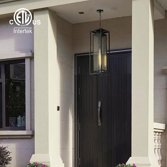 mirrea 24" Outdoor Pendant Lights for Front Porch Hanging Lamps for House Outside Lighting Fixture for Patio Exterior Chandelier for Entryway Ceiling Lanterns for Gazebo