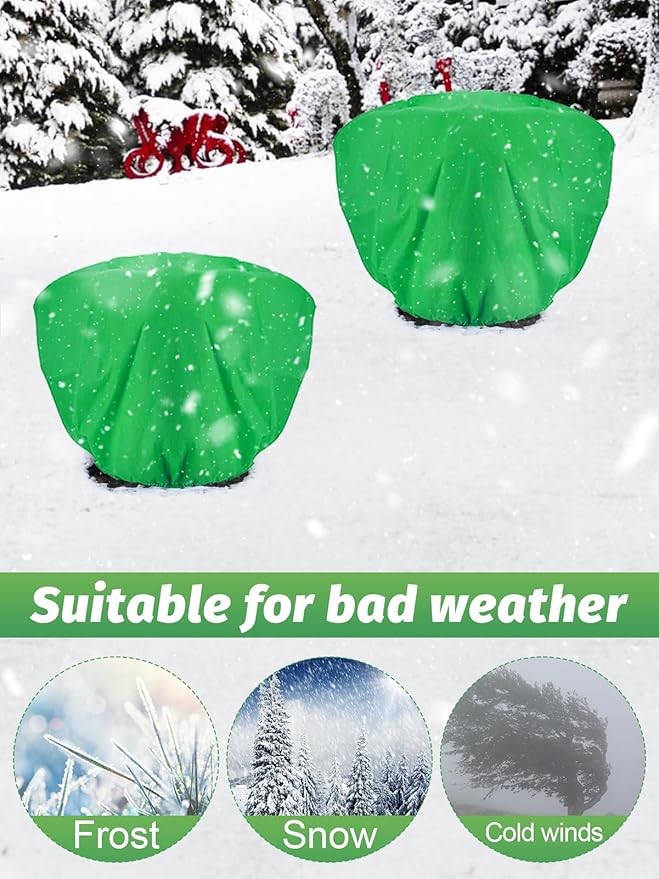 ANPHSIN 6 pcs Plant Covers Freeze Protection - 19.6in x 39.3in Winter Shrub Plant Protection Bags, Frost Blankets Cloths with Drawstring for Outdoor Garden Rose Bush Plants, Green