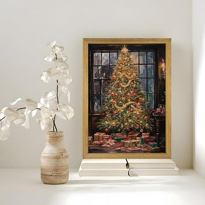 Christmas Canvas Wall Art, Vintage Christmas Tree Decor, Living Room Pine Tree Decorations, Winter Cottagecore, Decor for Bedroom Bathroom Xmas Holiday Decorations Gifts 12x16 Inch Wood Framed