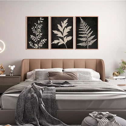 Ausril Black Tan Fern Leaf Framed Canvas Wall Art Set, Minimalist Botanical Wall Decor, Nature Fern Plant Silhouette Wall Painting, Modern Rustic Art Print for Living Room, Bedroom, Office -36"x24"x3