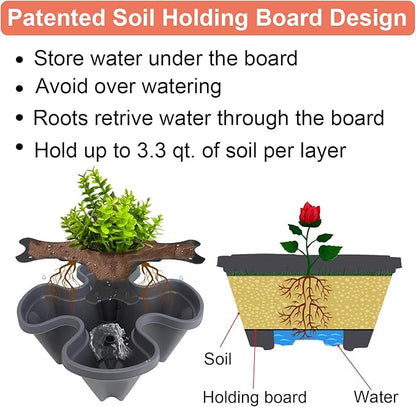 GameXcel Vertical Planter, 6 Tier Stackable Strawberry Planter with Garden Tool Set, Movable Indoor/Outdoor Garden Herb Pot for Growing Vegetables and Succulents, Dark Gray