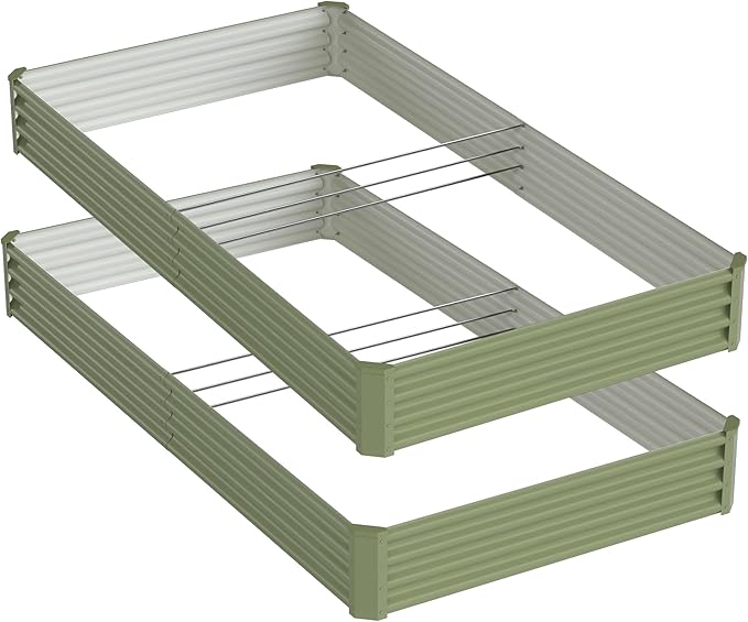 2PCS 8x4x1FT Galvanized Raised Garden Bed Kit,Vegetable Boxes-Rectangle Metal Flower Box,Large Planter Raised Beds Outdoor Garden for Planting,Fruit,Herb-Green