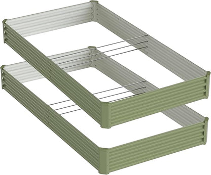 2PCS 8x4x1FT Galvanized Raised Garden Bed Kit,Vegetable Boxes-Rectangle Metal Flower Box,Large Planter Raised Beds Outdoor Garden for Planting,Fruit,Herb-Green