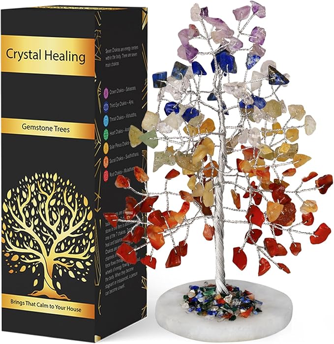 7 Chakra Tree - Chakra Tree of Life Crystal Tree - Gemstones and Crystals - Money Tree - Positive Energy - Spiritual Stuff - Reiki Crystals and Healing Stones - Holistic Gifts