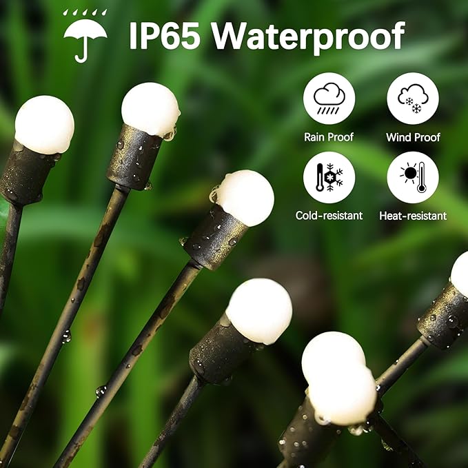 Flickering Solar Lights Outdoor, Firefly Fairy Lights Waterproof, 2Pack Warm White 16LED Solar Flowers for Garden, Yard, Decorative Landscape