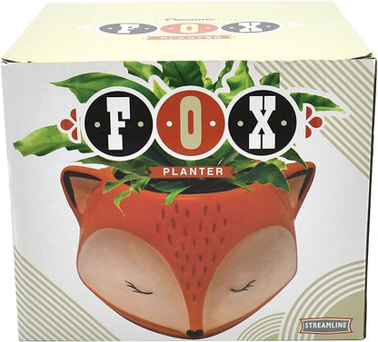 Streamline Imagined Ceramic Orange Fox Planter, Drainage Hole, Orange