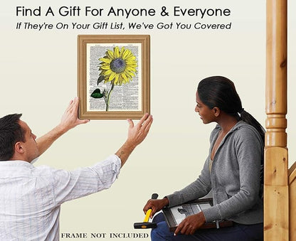 Vintage Sunflower Botanical Wall Art, Dictionary Posters - Give Your Home A Touch of Elegance With Plant Pictures Wall Art, Unframed 11x14 Botanical Decor Poster Prints