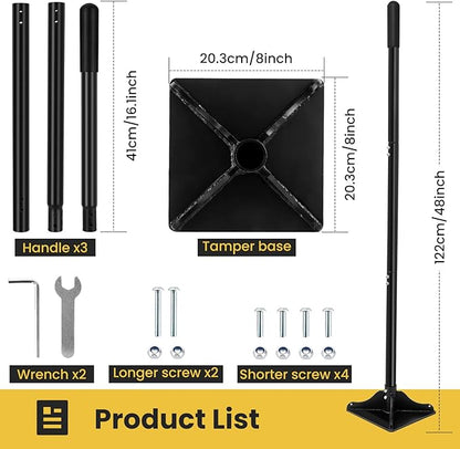Ground Tamper Tool, 8"X8" Steel Tamper, Heavy Duty Hand Soil Tamper Tool with 48 Inch Handle for Leveling Soil, Installing Paving Stones, Gravel, Asphalt, Sand, and Repairing Pavement