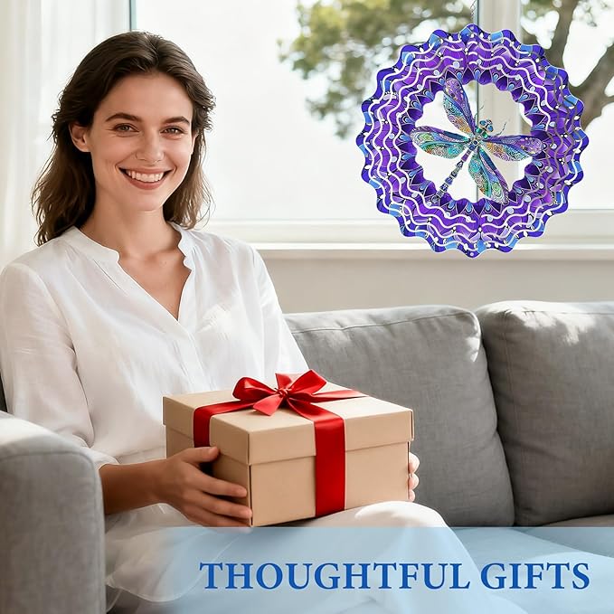 Dragonfly Wind Spinners Outdoor, Dragonfly Gifts for Women Wife Mom Grandma, Hanging Wind Sculptures Spinners, 12 inch Outdoor Indoor Hanging Ornament for Christmas