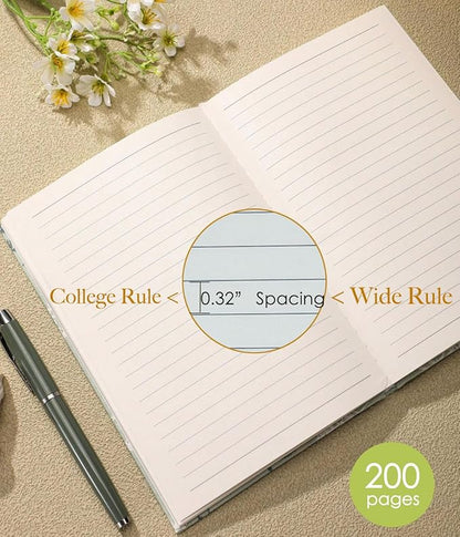 Floral Journal for women, Floret Printed Fabric Cloth Hardcover, A5, 200 Pages, 6x8 Medium Ruled Notebook, Similar Embroidered Linen Journal, Lay Flat Church Notes Notebook, Beige