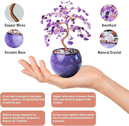 Runyangshi Amethyst Crystal Tree of Life - 8" Large Natural Chakra Healing Crystal Tree, Bringing Money, Good Luck, Positive Energy for Home Decor, Feng Shui Gifts, Office Desk Ornament