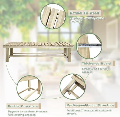 Outdoor Garden Bench, 3-Person Wood Patio Bench Weatherproof Outdoor Backless Bench, Anti-Corrosion and Anti-Rust Garden Benches for Garden Lawn Porch Park Backyard (Natural,47.25''/120cm)