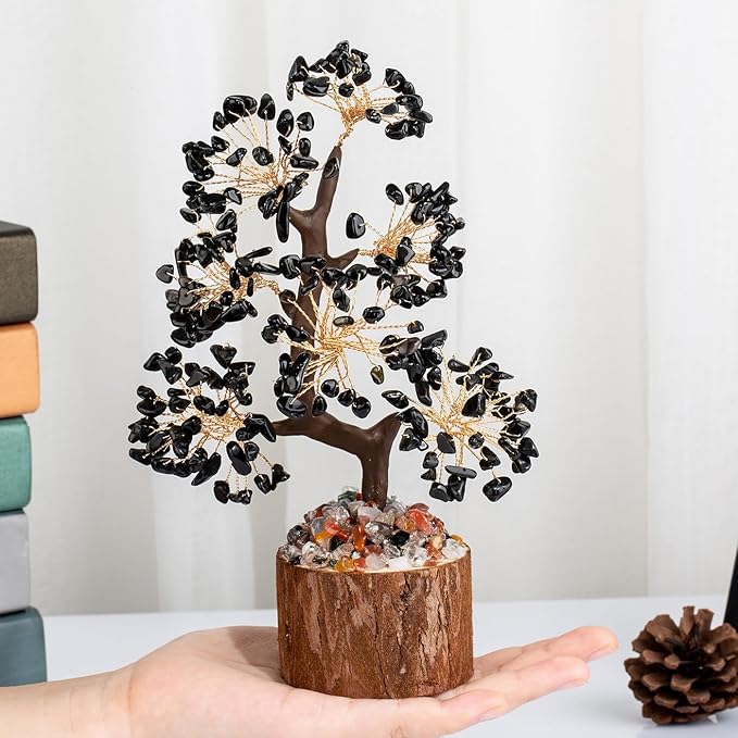 DUQGUHO Obsidian Tree Crystal Tree for Positive Energy Healing Crystal Tree of Life Black Obsidian Crystal Tree Decor Meditation Office Decor