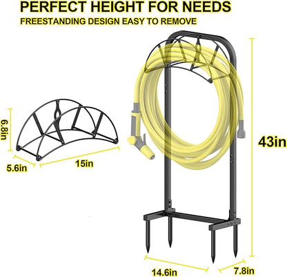 Suchek Garden Hose Holder, Upgraded 4 Spikes Water Hose Holder, Heavy Duty Hose Stand Holds 150ft Hose, Freestanding Hose Hanger, Hose Storage Organizer for Outside Yard Lawn (Black)