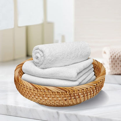 Natural Rattan Round Fruit Basket Bowls, Hand Woven Decor Serving Baskets, Wicker Storage for Dinning Room (Round-Small)＜ 7.8''(D) X1.9(H）＞