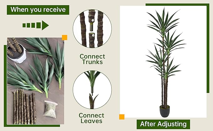 Artificial Agave Tree 6FT with 60 Leaves & 4 Trunks & Elegant Black Pot Realistic Tall Large Fake Faux Modern Tree 72 Inch for Indoor Home Office Porch Store Corner Decor Housewarming Gift
