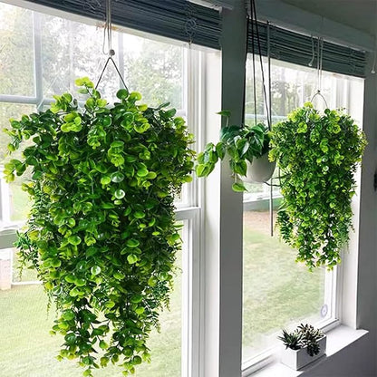 Fake Plants 2 Pack Artificial Hanging Plants, Faux Eucalyptus Plants Plastic Leaves Greeny Decor for Indoor Outdoor Walls, Patio Decor Porch Decor, Weddings and Halloween Christmas Decoration