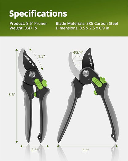 Pruning Shears for Gardening - 8.5" SK5 Garden Shears Cuts 10000+ Times Staying Sharp - Garden Scissors with One-handed Unlocking & Adjustable Handle- Garden Clippers Gardening Tools for Men Women