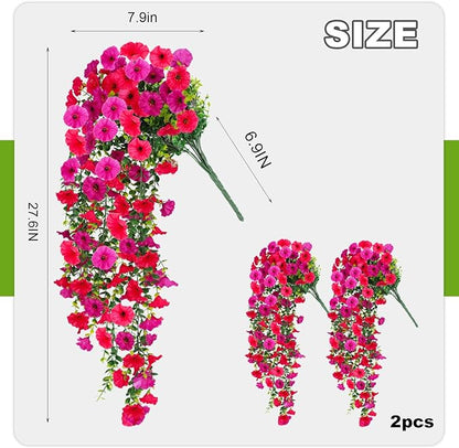 Artificial Hanging Flowers for Outdoor, 2 PCS Silk Morning Glory Faux Flowers with Eucalyptus Leaves,Realistic Hanging Plants for Wedding Home Office Garden Decor