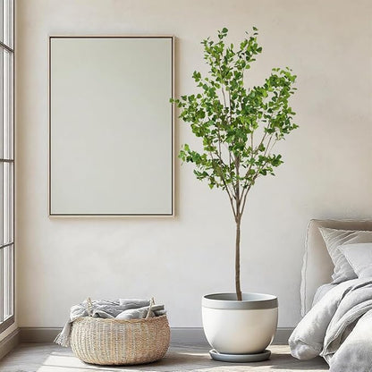 7.55ft Ficus Artificial Trees, Lifelike Faux Tree, Green Lush Fake Ficus Tree Artificial Plants for Office Home Living Room Indoor Outdoor Modern Decor, Perfect Housewarming Gift