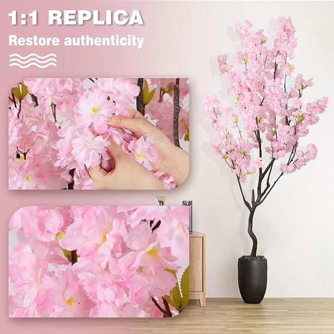 7.2ft Artificial Cherry Blossom Tree for Indoor Decor,Nearly Nature Pink Silk Flowers Fake Tree Tall,Realistic Faux Cherry Plant Tree for Christmas New Year Decor