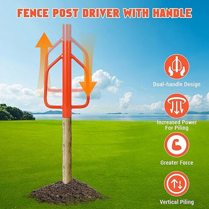 18LB Fence Post Driver with Handles, 3" Diameter t Post Pounder, Heavy Duty Carbon Steel for u Channel, Farm Fencing Wooden Post