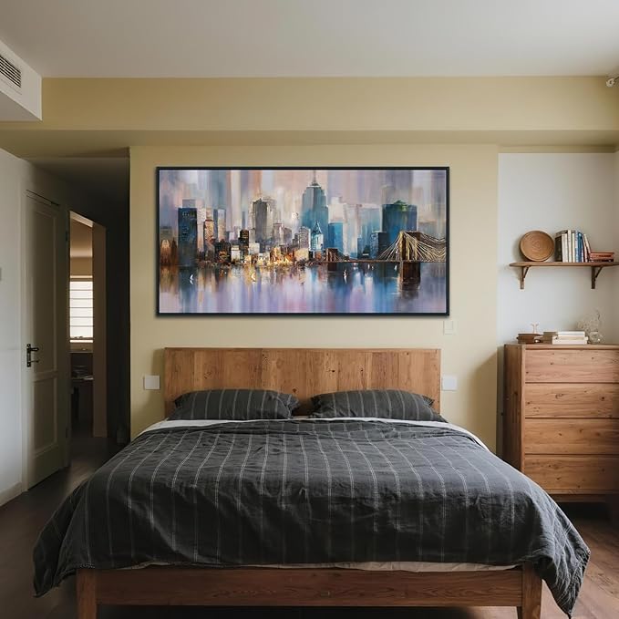 Anolyfi Black Framed Large CityScapes Canvas Wall Art for Men Room, New York City Wall Art Decor Painting Artwork for Living Room Hallway Bedroom Dining Room Office Home Decor, 48"x24"