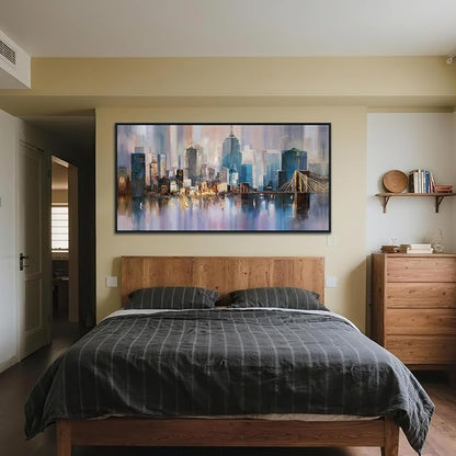 Anolyfi Black Framed Large CityScapes Canvas Wall Art for Men Room, New York City Wall Art Decor Painting Artwork for Living Room Hallway Bedroom Dining Room Office Home Decor, 48"x24"