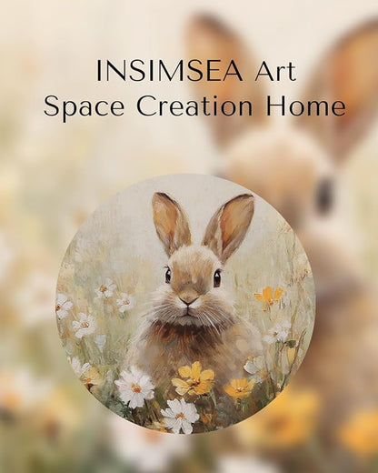 InSimSea Framed Canvas Wall Art Funny Easter Bunny Prints Wall Decor Cute Rabbit in Wildflowers Aesthetic Room Décor Floral Spring Artwork for Kids Room, Living Room, Bedroom or Festive Spaces 12x16In