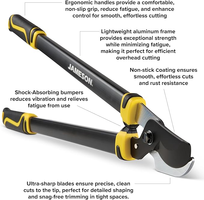 Jameson Heavy-Duty 29″ Bypass Lopper | 1-3/4″ Cutting Capacity | Non-Stick Blade | Aluminum Frame | Ergonomic Grips | Gardening & Landscaping Tool