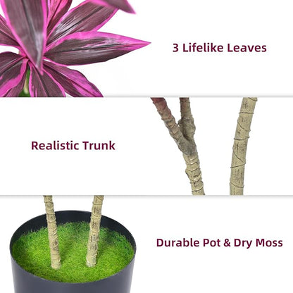 3FT Artificial Tree, Faux House Plants Evergreen Dracaena Marginata Fake Yucca Palm Trees in Pot Realistic Dragon Tree for Living Room Home Office Decor Indoor Outdoor(3Ft-1Pack)