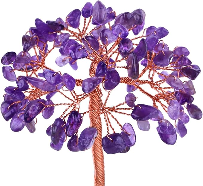 mookaitedecor Amethyst Crystal Tree, Quartz Cluster Green Titanium Crystals Base Bonsai Money Tree for Wealth and Luck