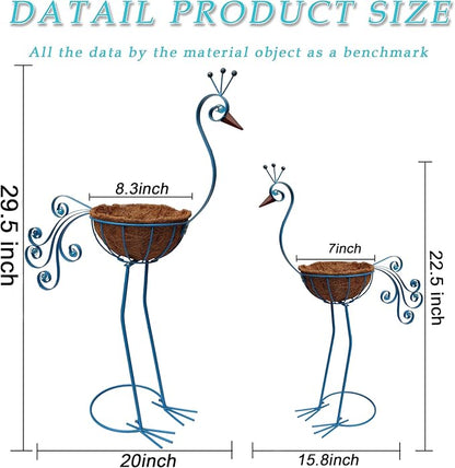 Metal Peacock Planter with Fiber Basket -Garden Bird Planters for Outdoor Indoor Lawn,Yard,Porch,Patio, Garden Decorations（Set of 2）