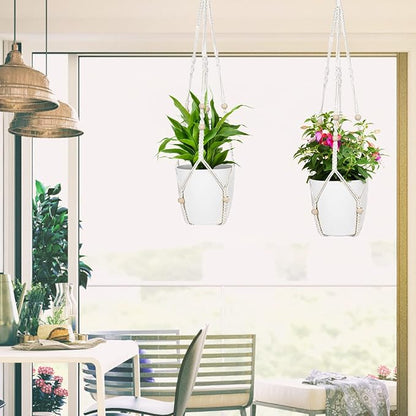 ZMTECH 2 Pack 35 Inch Macrame Plant Hanger (Ivory) Indoor Hanging Planter Basket with Wood Beads Decorative Flower Pot Holder for Indoor Outdoor Boho Home Decor