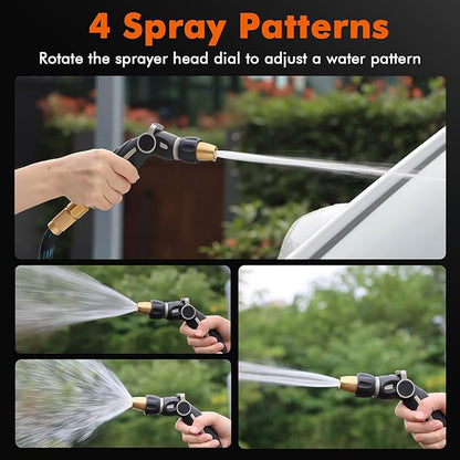 RESTMO High Pressure Hose Nozzle Sprayer, Heavy Duty Brass Head, Metal Water Hose Nozzle for Car Washing, Garden Cleaning, Lawn and Plant Watering, Adjustable Thumb Flow Control, 4 Spray Patterns