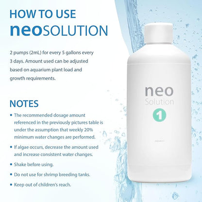 Plant Fertilizer for Aquarium Plants - Liquid Fertilizer with Nitrogen, Phosphorus, Potassium, Magnesium to Promote Growth & Photosynthesis in Aquatic Environments - Neo Solution 1, 1000ml