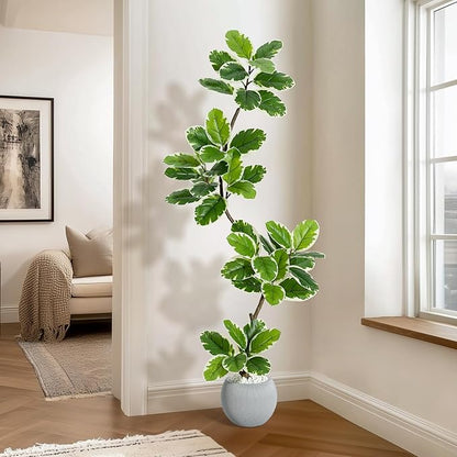 Garvee Fiddle Leaf Fig Tree Artificial Indoor, Faux Floor Plant, 7FT Tall Fake Plant with Planter and Pebbles, Artificial Trees for Home Decor Indoor,Tall Fake Tree for Housewarming