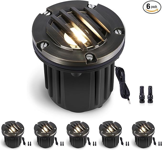 Gardenreet Low Voltage Well Light - Brass Ip65 All Weather In-Ground Hardwired LED Lighting, 12V Directional Fixture, Antique Bronze for Floor Tree Pathway Without MR16 Bulb
