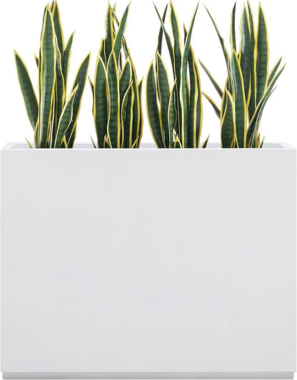 Wallowa Metallic Heavy Outdoor Span Planter Box, Large Flower Pot, Long and Tall Divider Planters, 38Lx10Wx30H, White, Seamless and No Assembly 48.8 Pounds