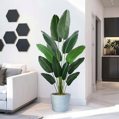 Artificial Bird of Paradise Plant 6 Ft Tall Fake Banana Leaf Plant for Indoors and Outdoors,Faux Palm Tree with Plastic Pot for Office and Home Decor,L180