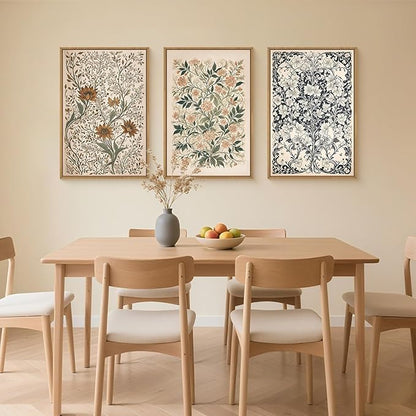 Large Abstract Vintage Flower Framed Canvas Wall Art,Antique Botanical Wall Decor,Neutral Bouquet Wall Painting,Aesthetic Floral Artwork for Living Room,Bedroom,Dining Room,Office -24"x36"x3