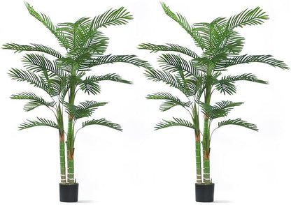 2Pack Artificial Palm Tree, 6FT Artificial Palm Plant with Real Bark Design Faux Palm Tree for Indoor Outdoor Modern Decoration Plants in Pot for Home Office