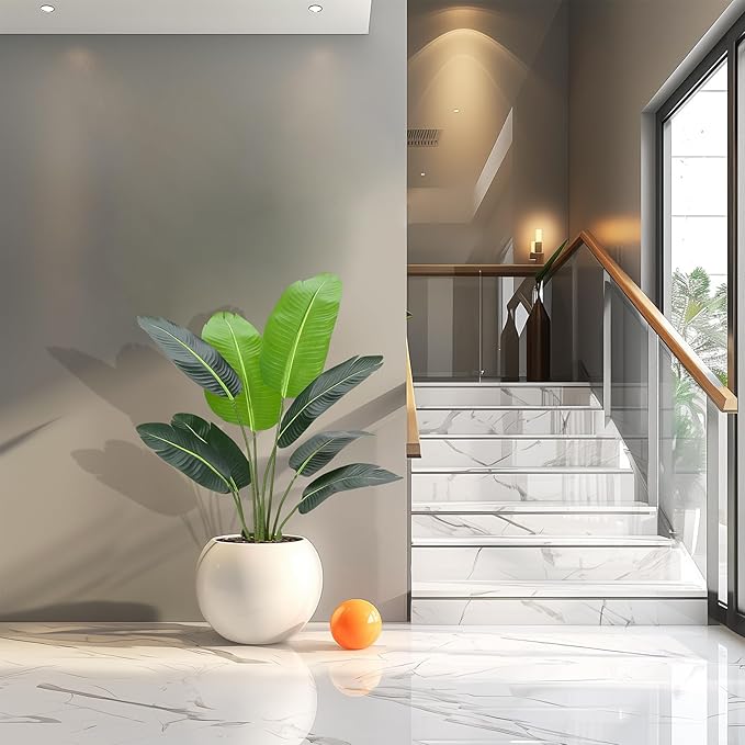 4ft Artificial Canna Lily Plant, Tall Faux Plants with 8 Trunks Faux Leaves, Artificial Plants Indoor Outdoor with Black Nursery Pot for Home Decor Office Living Room 2 Pack
