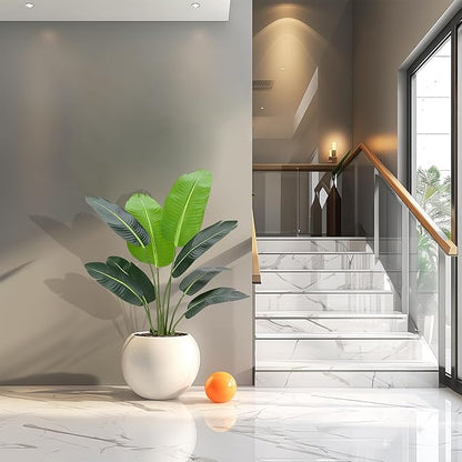 4ft Artificial Canna Lily Plant, Tall Faux Plants with 8 Trunks Faux Leaves, Artificial Plants Indoor Outdoor with Black Nursery Pot for Home Decor Office Living Room 2 Pack