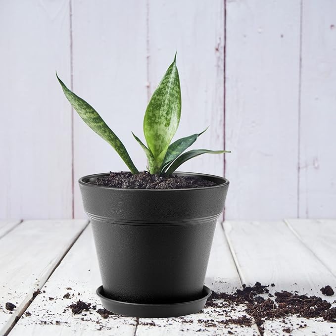 16 Pack Plastic Plant Pots with Drainage Holes and Tray, 4 inch Thickened Indoor Planters Seedlings Nursery Pots for Flowers, African Violet, Succulent and All House Plants, Black