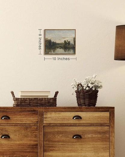 ZZLWBKGL Vintage Landscape Framed Wall Art Natural River Canvas Wall Art Rustic Farmhouse Pictures Wall Decor Country Scenery Art Prints for Living Room Study Bedroom