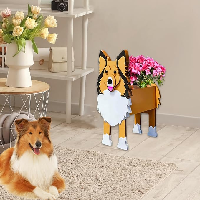 Sheltie Dog Planter Plant Pots,Cute Large Dog Flower Planter,Gifts for Pet Lovers,Unique Animal Plant Pots,Office,Indoor Outdoor Garden Decor(9.84 * 7.87 * 17in)