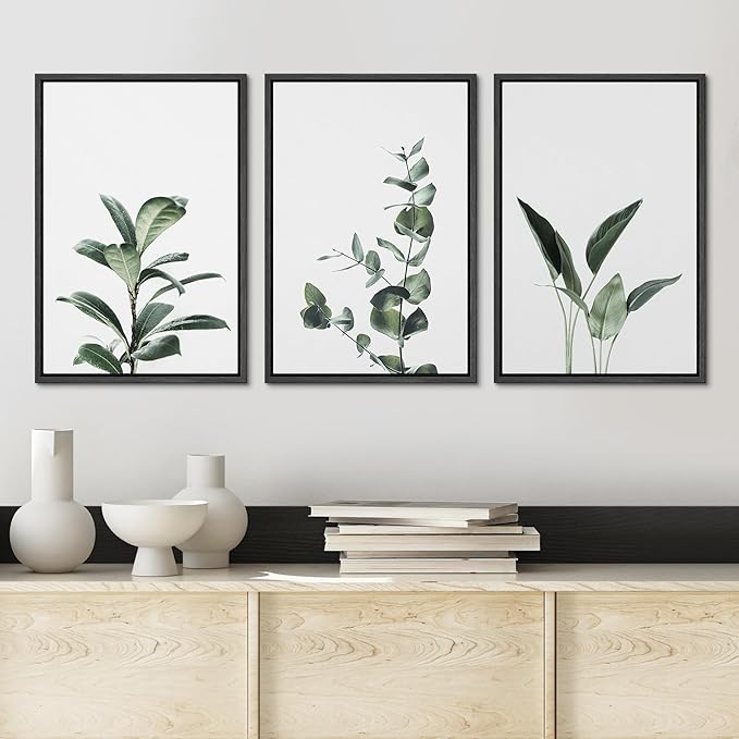 Ashbrook Framed Canvas Print Wall Art Set Green Floral Forest Plant Variety Nature Wilderness Photography Modern Art Minimal Chic Colorful for Living Room, Bedroom, Office - 16"x24"x3 Black