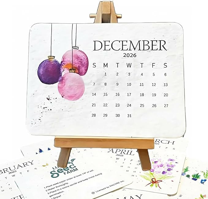 Eco-Friendly Plantable Love Seed Calendar 2026,12-Month Biodegradable Seed Paper Planner with Wildflower, Herb & Fruit Seeds, Gardening & Gifting Gift for Women, Men, Green Living Decor