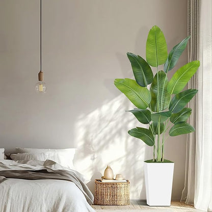 Lifelike Bird of Paradise Artificial Plant 7ft Faux Banana Leaf Tree with White Tall Planter for Home Decor - Perfect Indoor Silk Floor Plant for Living Room, Office, and Bedroom Ambiance Enhancement